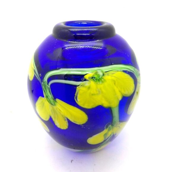 Kusak Other - Kusak Crystal Cobalt Blue Hand Blown Hand Painted 5.5" Vase